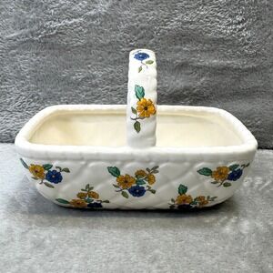 Elizabeth Arden Vintage Ceramic Floral Basket Planter Japan Cottagecore Grandma